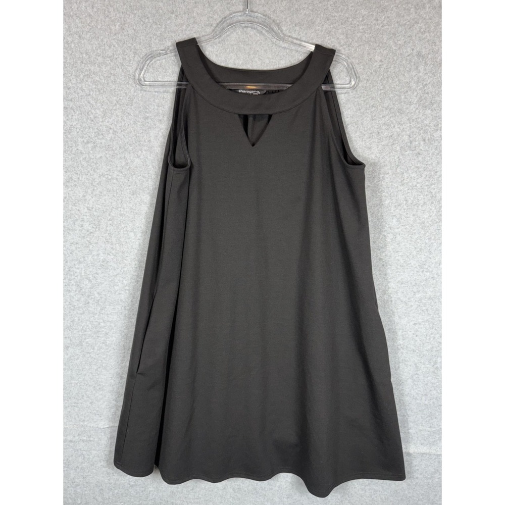Sharagano Dress‎ Womens 14P Black Sleeveless Keyhole Neck A-Line Petite Stretch
